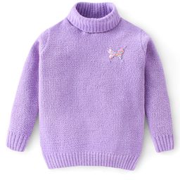 Babyhug Full Sleeves Solid Sweater With Butterfly Badge- Lavender-image-2
