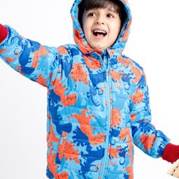 Babyhug Woven Full Sleeves Jacket With Detachable Hood Dino Print - Orange & Blue-picture-25