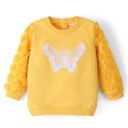 Babyhug Cotton Knit Full Sleeves Sweatshirt with Mesh & Floral Detailing - Yellow-picture-13