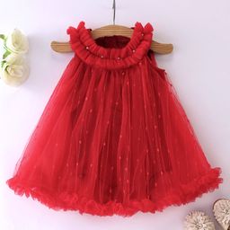 Mark & Mia Sleeveless Frill & Pearl Detailing Frock Style Onesie - Red-image-98