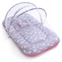 Babyhug 100% Cotton Bedding Set with Mosquito Net Cloud Rainbow Print - Grey-27