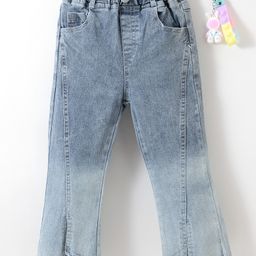 Kookie Kids Full Length Denim Jeans with  with Key Ring & Asymmetrical Detailing at Hem - Blue-image-19