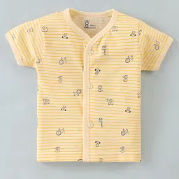 Pink Rabbit Single Jersey Knit Half Sleeves Striped Vest with Lion Print - Yellow-picture-35