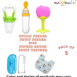 Neonate Care Finger Brush combo with Baby Fruit Feeder Pacifier (1 Pcs) with 1 PCS Silicone Baby Food Dispensing Spoon 90 ml and 1 pcs Fruit Teether 1 pcs Baby bib (Multi 5)-13