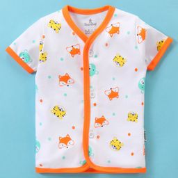 Child World Interlock Knit Half Sleeves Vests Tiger Print - Orange & White-image-36