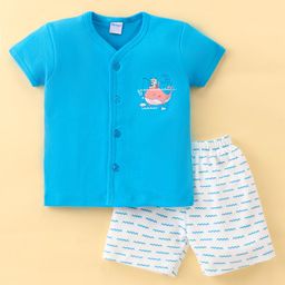 Tango Interlock Knit Half Sleeves Night Suit Fishing Print - Teal Blue-image-38