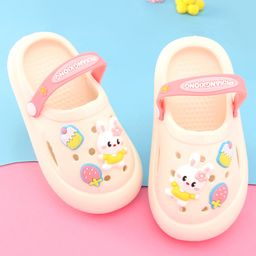 Oh! Pair Slip On Clogs with Back Strap & Bunny Appliques - White-image-9