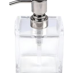 SCHOOLISH Acrylic Soap Dispenser, Square Stainless Steel Pump Head soap Pump, for Home Hotel Kitchen Bathroom Refillable Lotion Dispenser 280ml-28