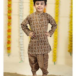 The Mom Store Cotton Full Sleeves Paisley Printed  Dhoti Kurta Set - Brown-image-22