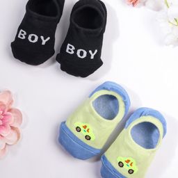 KIDLINGSS Pack Of 2 Boy & Car Printed Loafer Socks  - Black & Yellow-image-2