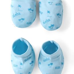 Doodle Poodle Interlock Knit Mittens & Booties Set Beach Theme Print - Light Blue-picture-10