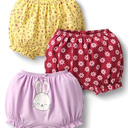 Babyoye Cotton Elastane Knit Floral & Bunny Printed Bloomers Pack of 3 - Lilac Maroon & Yellow-image-81