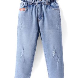 Olio Kids Denim Knit Full Length Paper Bag Jeans -Light Blue-image-67
