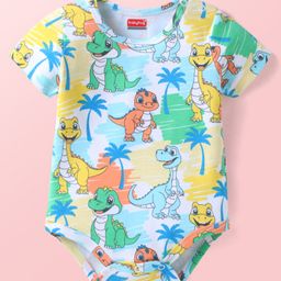 Babyhug 100% Cotton Knit Half Sleeves Onesie with Dino Print - Multicolor-image-52