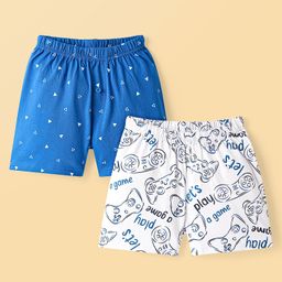 Honeyhap Premium 100% Cotton Knit Boxers With Lets Play Game Text & Print Pack of 2 - Bright White & Skydiver-image-80