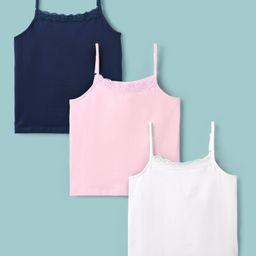 Honeyhap Premium Cotton Elastane Bio Finish Sleeveless Solid Color Slips Pack of 3 - Navy Peony Bright White & Tander Touch-image-17