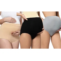 TUMMY Bamboo Cotton Pack Of 3 Solid High Waist Maternity Panty - Multi Colour-picture-2