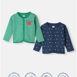 Nautinati Cotton Knit Pack Of 2 Full Sleeves Striped & Stars Printed Jhablas - Green & Navy Blue-image-25