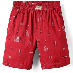 Noddy Abstract Printed & Threadwork Embroidered Shorts - Red-picture-3