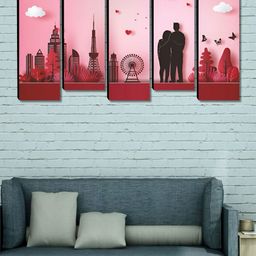 Myntra Elegant Homes Pink & White 5 Pieces Canvas Couples Painting Wall Arts-image-95