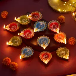 TIED RIBBONS 12 Pieces Red & Green Decorative Oil Diya-6