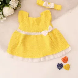 Woonie Girls Self Design Bow Fit & Flare Dress With Headband-picture-10