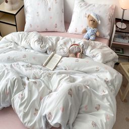 JC HOME Pink & Green Cartoon Characters Polycotton 3 Piece Double Queen Regular Bedding Set-image-97