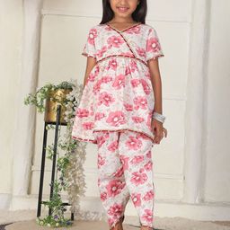 Cutiekins Girls Floral Printed V-Neck Gotta Patti Kurta With Dhoti Pants-picture-8