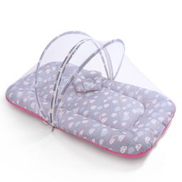 Babyhug 100% Cotton Bedding Set with Mosquito Net Cloud Rainbow Print - Grey image 5