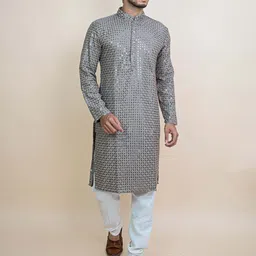 KUNDALI KAKSHAY Geometric Embroidered Mandarin Collar Sequinned Straight Kurta-image-68