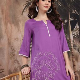 Sangria Floral Embroidered A-Line Kurta With Trousers Co-Ord Set-19