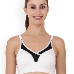 Floret White & Black Solid Non-Wired Heavily Padded Sports Bra T3001_White-49