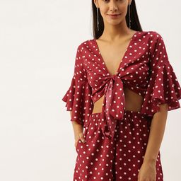 Berrylush Women Red & White Polka Dot Printed Co-ordinate Sets Dress-image-47