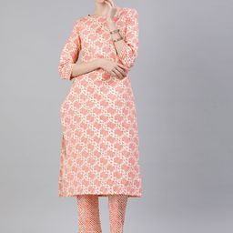 KALINI Women Geometric Printed Regular Kurta with Trousers-10