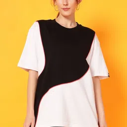 PockMAN Women Bio Finish Colourblocked Round Neck Cotton Oversized T-shirt-picture-22