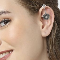 OOMPH Silver-Toned Floral Drop Earrings-image-60