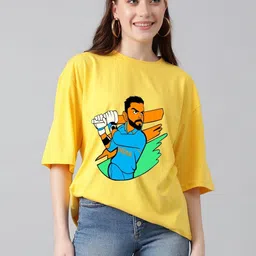 Kotty Women Graphic Printed Round Neck Cotton Oversized T-shirt-image-62