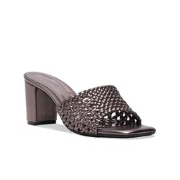 ERIDANI Textured Ethnic Block Mules with Laser Cuts image 5