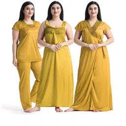 NIGHT KEYS Women Satin Nighty With Robe & Night Suit-image-82