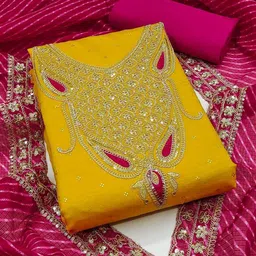Rangtulika Ethnics Floral Embroidered Zari Chanderi Unstitched Dress Material-image-69