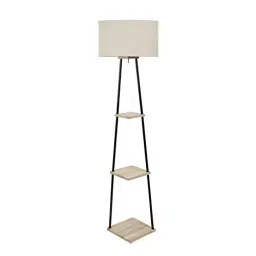 Sanded Edge Beige 1 Midwest 3 Tier Shelf Storage Floor Lamp in Walnut Color and Black Metal Legs-10