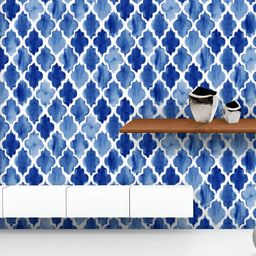 ArtzFolio Printed UV-Resistant Anti-Bacterial Blue Watercolor Moroccan Peel & Stick Wallpaper-image-65