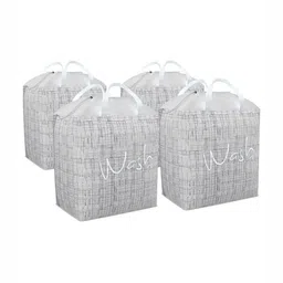 Aura 4Pcs Grey Jute Printed Foldable Laundry Bags With Handles - 106 L Each-image-95