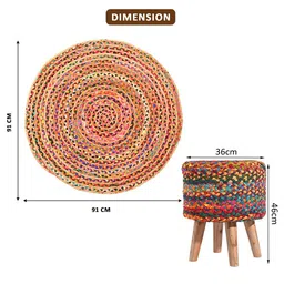 Kuber Industries Red & Brown 2 Pieces Ottoman Stool With Doormat image 5
