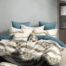 Aura Cream-Coloured & Yellow Geometric Printed 350 TC King Bedsheet Set 2.50 m x 2.15 m-14