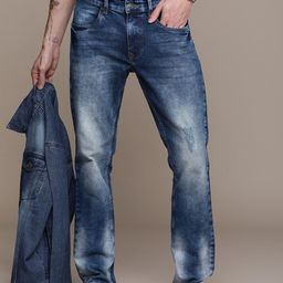WROGN Men Straight Fit Mildly Distressed Heavy Fade Stretchable Mid-Rise Jeans-image-8