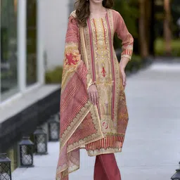 PEENGAX Women Solid Embroidered Kurta with Trousers & Dupatta-5