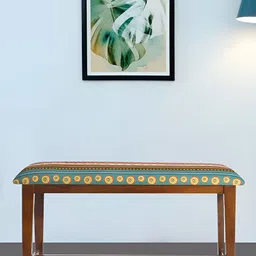 GLOBALLY INDIAN Brown & Orange Printed Wooden 2-Seater Cushioned Bench-18