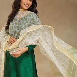 Fabindia Floral Block Printed Cotton Silk Dupatta-6