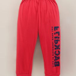 Fido Cotton Knit Full Length Lounge Pants Text Print - Red-image-20